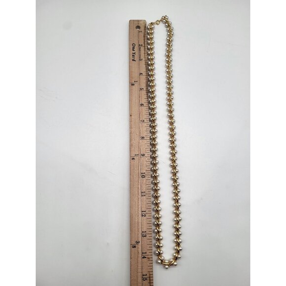 VTG faux pearl double row necklace gold tone weaved link statement glam long - Picture 4 of 6